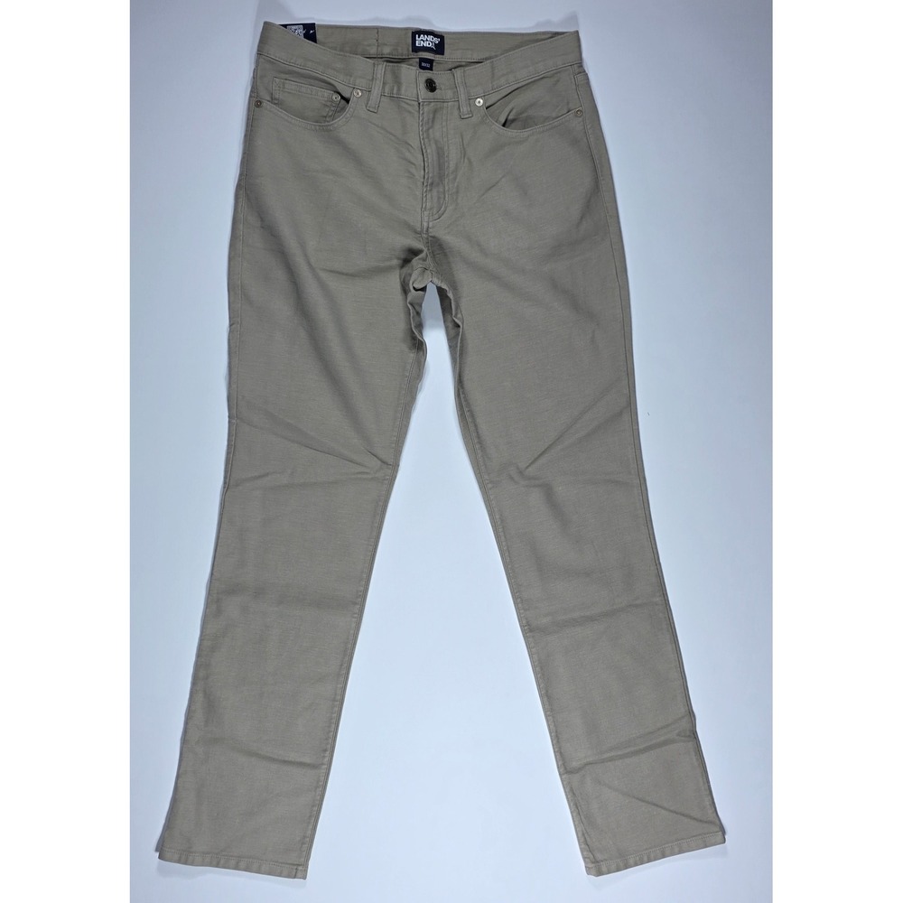 Lands End Knit Twill 5 Pocket Pants Men's 30x32 Khaki Tan Straight Leg New